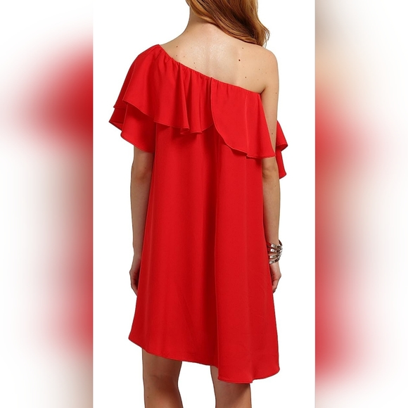 Romwe Women's Off The Shoulder Ruffle Casual Loose Shift Red Dress XL - Picture 7 of 10